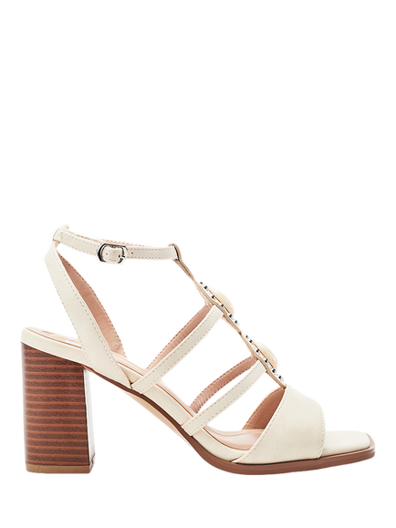 Moda in Pelle Megarah Embellished Block Heel Strappy Sandals, Off White