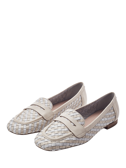 Moda in Pelle Folia Woven Leather Loafers, Off White - view 2, Off White