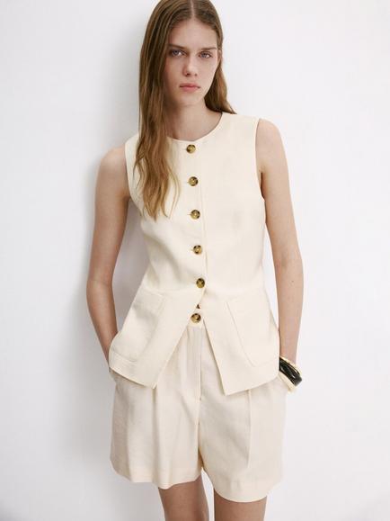 Mango Sleeveless Waistcoat, Raw, Raw