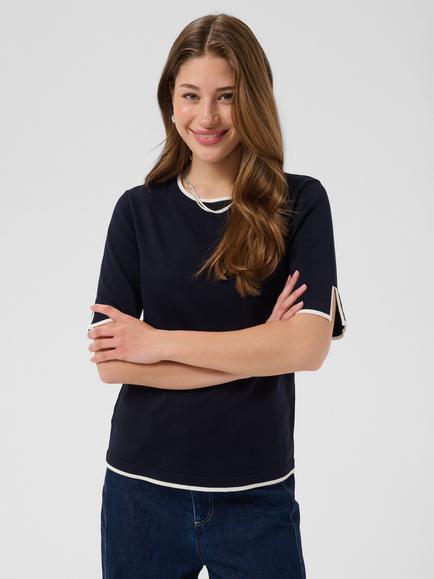 Saint Tropez Milasz Short Sleeve Knit Top containing LENZING™ ECOVERO™ Viscose, Navy