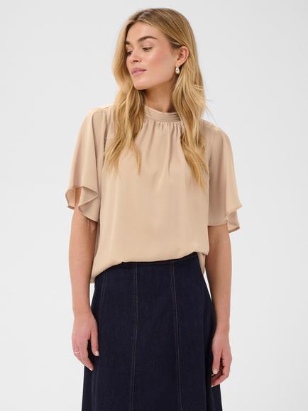 Saint Tropez Aileen High Neck Blouse, Savannah Tan, Savannah Tan