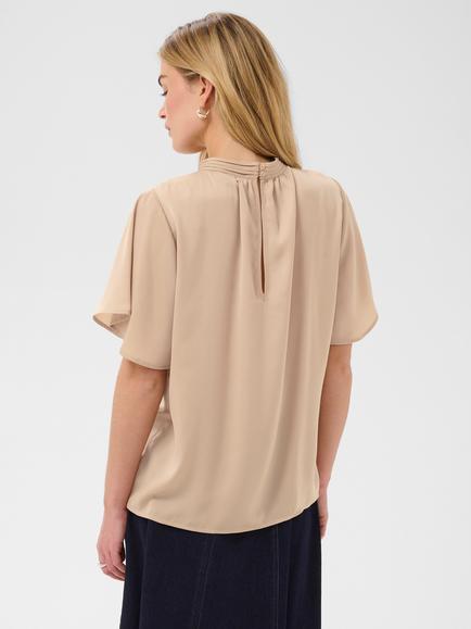 Saint Tropez Aileen High Neck Blouse, Savannah Tan - view 2, Savannah Tan