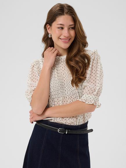Saint Tropez Sabatinasz Spot Print Round Neck Blouse, White/Black, White/Black