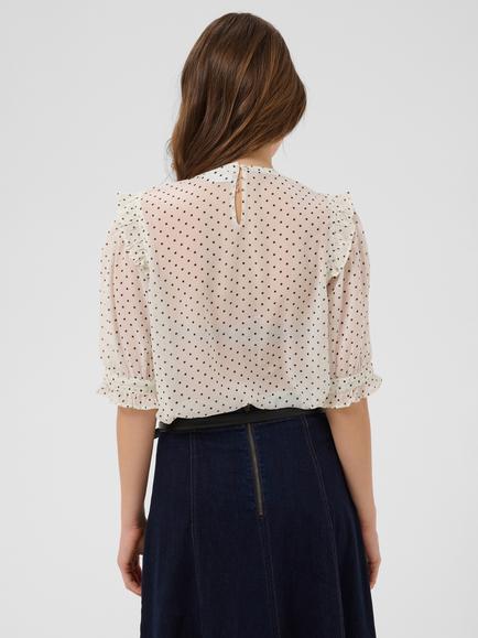Saint Tropez Sabatinasz Spot Print Round Neck Blouse, White/Black - view 2, White/Black