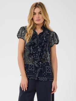 Saint Tropez Liljasz Short Sleeve Ruffle Shirt, Blue, Blue