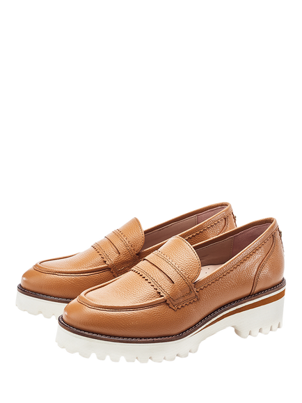 Moda in Pelle Ellani Leather Chunky Loafers - view 2, Tan