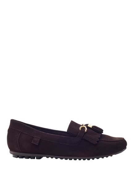 Moda in Pelle Essana Suede Tassel Moccasins, Dark Brown, Dark Brown