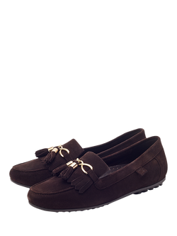 Moda in Pelle Essana Suede Tassel Moccasins, Dark Brown - view 2, Dark Brown