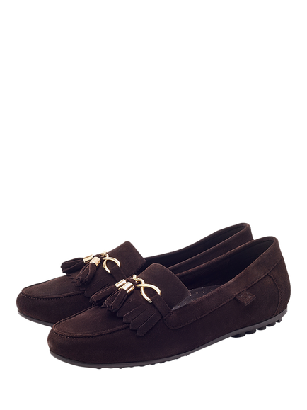 Moda in Pelle Essana Suede Tassel Moccasins, Dark Brown - view 2, Dark Brown