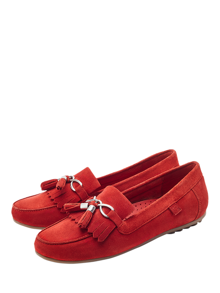 Moda in Pelle Essana Suede Tassel Moccasins, Orange - view 2, Orange
