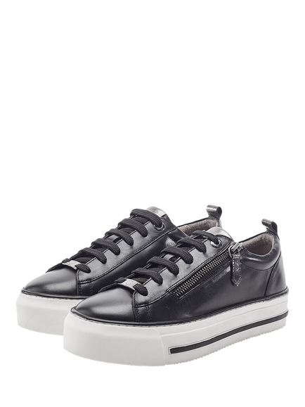 Moda in Pelle Flissie Leather Trainers, Black - view 2, Black