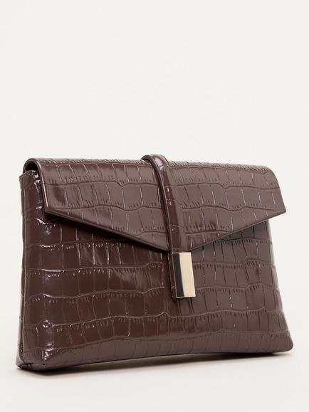 Phase Eight Leather Clutch Bag, Brown - view 2, Brown