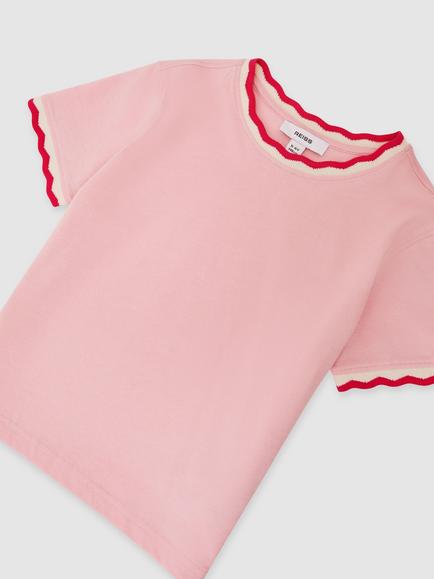 Reiss Kids' Florrie Cotton T-Shirt, Pink - view 2, Pink