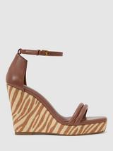 Reiss Hazel Leather Zebra Wedge Heel Sandals, Natural