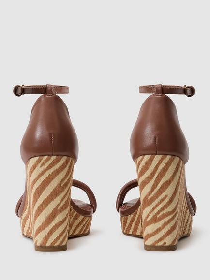 Reiss Hazel Leather Zebra Wedge Heel Sandals, Natural - view 2, Natural