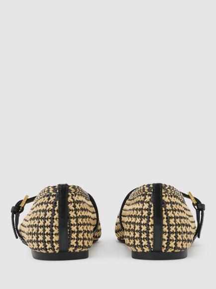 Reiss Davina Raffia Effect Stripe Ballerina Pumps, Natural/Black - view 2, Natural/Black