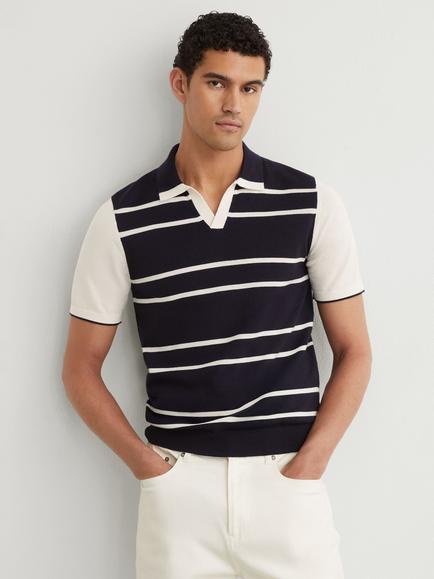 Reiss Miles Wool Polo Shirt, Navy/White, Navy/White