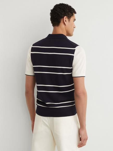 Reiss Miles Wool Polo Shirt, Navy/White - view 2, Navy/White