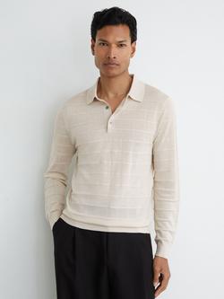 Reiss Pallas Check Texture Wool Blend Polo Jumper, Ecru, Ecru