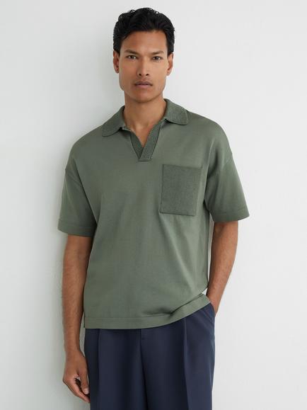 Reiss Warton Buttonless Polo Shirt, Steel Green, Steel Green