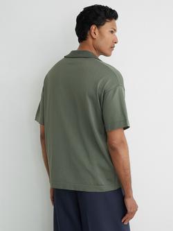 Reiss Warton Buttonless Polo Shirt, Steel Green - view 2, Steel Green