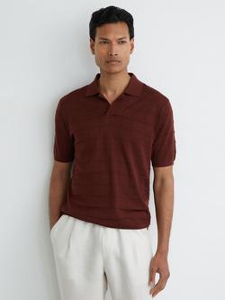 Reiss Serval Check Texture Wool Blend Short Sleeve Polo Jumper, Bordeaux, Bordeaux