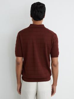 Reiss Serval Check Texture Wool Blend Short Sleeve Polo Jumper, Bordeaux - view 2, Bordeaux