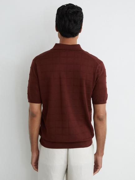 Reiss Serval Check Texture Wool Blend Short Sleeve Polo Jumper, Bordeaux - view 2, Bordeaux