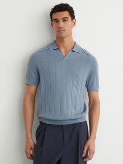 Reiss Chelmsford Buttonless Wool Polo Shirt, Armour Blue, Armour Blue