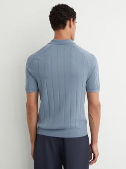 Reiss Chelmsford Buttonless Wool Polo Shirt, Armour Blue - view 2, Armour Blue