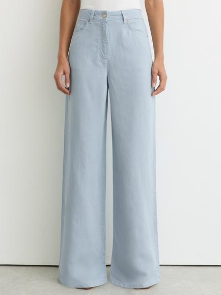 Reiss Carmen Linen Blend Wide Leg Trousers, Blue, Blue