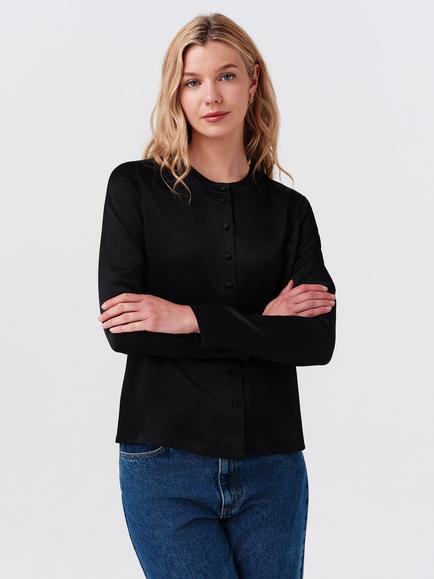 Ghost Efie Round Neck Button Down Satin Blouse, Black