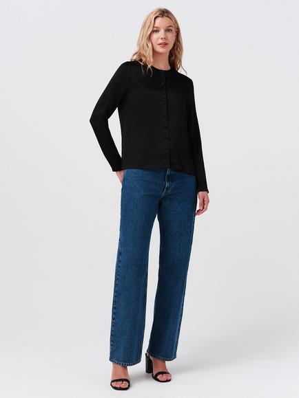 Ghost Efie Round Neck Button Down Satin Blouse - view 2, Black