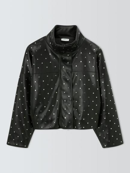 Marella Studded Polka Dot Biker Jacket, Black, Black