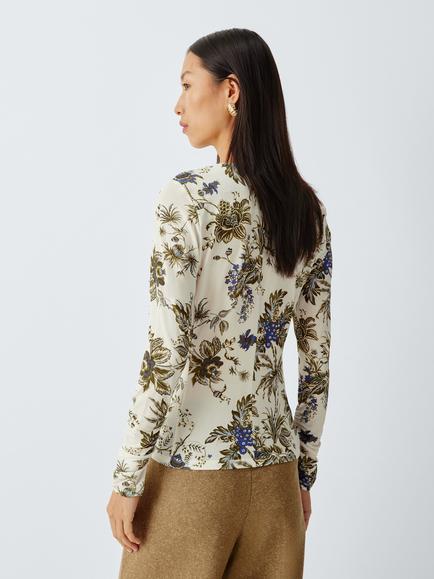Marella Pere Floral Cowl Neck Blouse, Cream/Multi - view 2, Cream/Multi