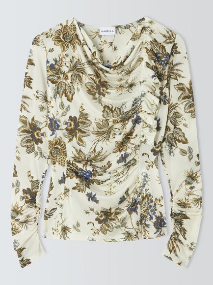 Marella Pere Floral Cowl Neck Blouse, Cream/Multi, Cream/Multi