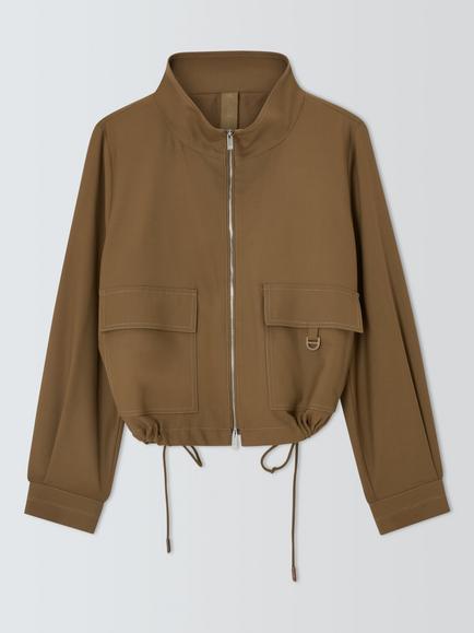 Marella Tanga High Neck Wool Windbreaker Jacket, Oil Green, Oil Green