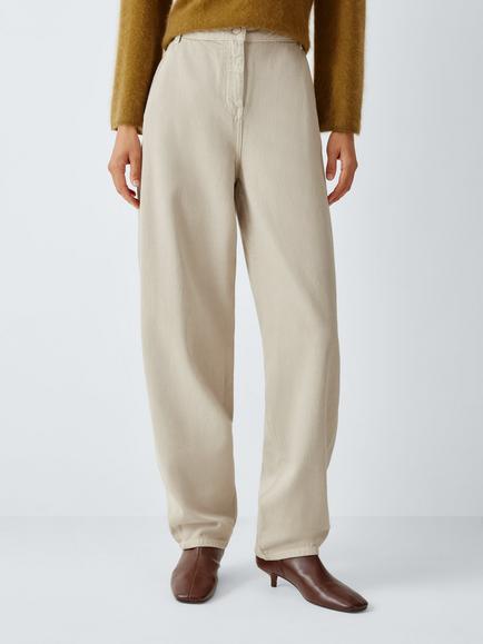 Marella Teismo Barrel Leg Cotton Trousers, Sand, Sand