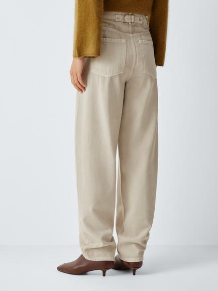 Marella Teismo Barrel Leg Cotton Trousers, Sand - view 2, Sand