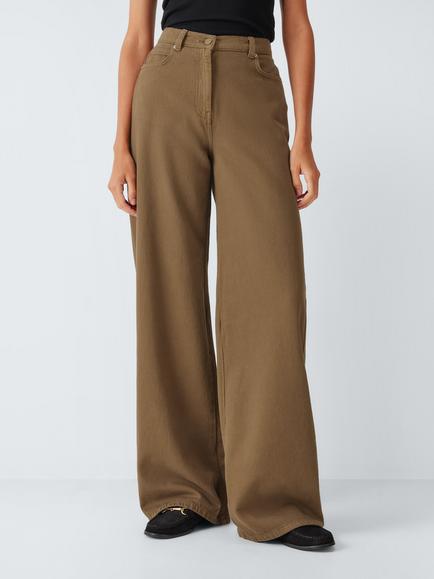 Marella Zaffo Straight Leg Cotton Trousers, Olive Brown, Olive Brown