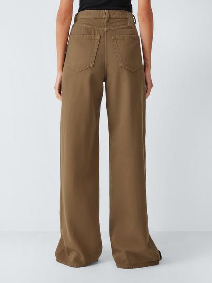 Marella Zaffo Straight Leg Cotton Trousers, Olive Brown - view 2, Olive Brown