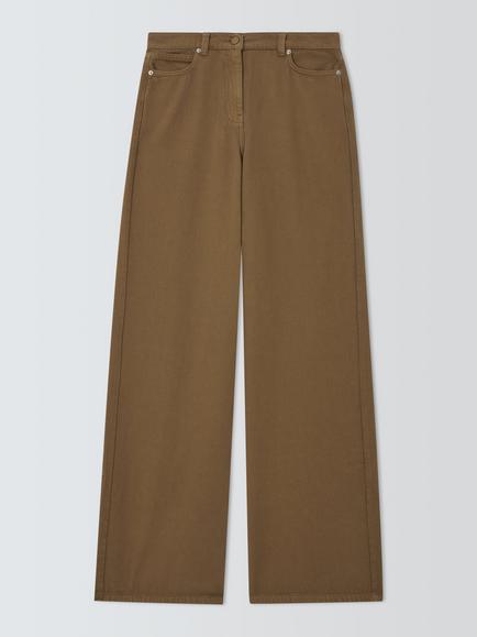 Marella Zaffo Straight Leg Cotton Trousers, Olive Brown, Olive Brown