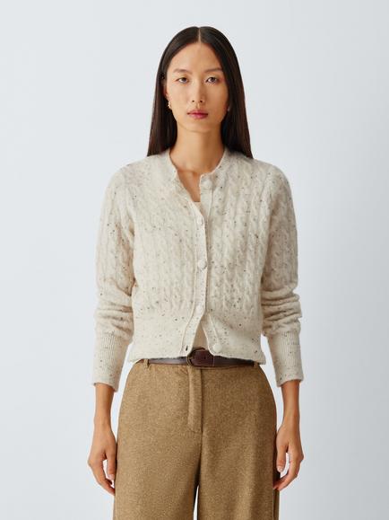 Weekend MaxMara Certa Flecked Alpaca Blend Cardigan, White, White