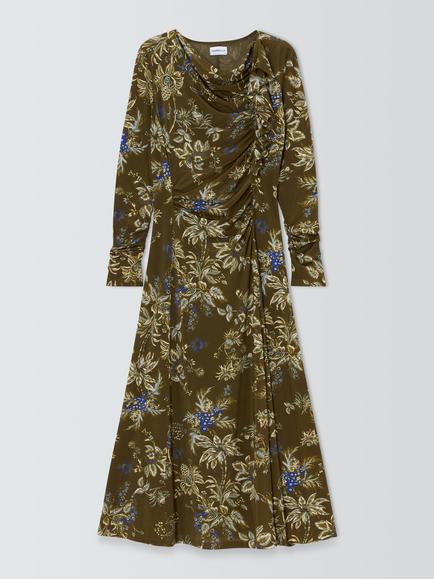 Marella Adorato Floral Midi Dress, Khaki, Kaki Flower Print