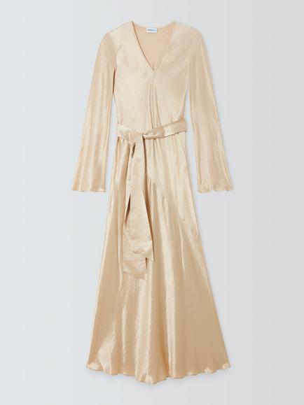 Marella Elodia Tie Belt Satin Midi Dress, Champagne, Champagne