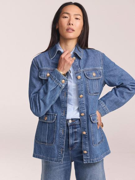 Mint Velvet Cinched Waist Cotton Denim Shacket, Blue, Blue