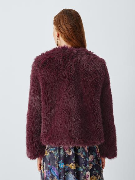 John Lewis x RIXO Peppi Faux Fur Jacket, Burgundy - view 2, Burgundy