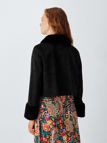 John Lewis x RIXO Luanne Faux Fur Trim Cropped Jacket, Black - view 2, Black