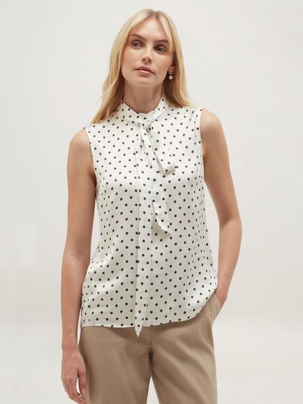 Hobbs Natasha Polka Dot Sleeveless Blouse, Ivory/Brown, Ivory/Brown