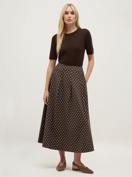 Hobbs Antonella Polka Dot Skirt, Brown/Ivory, Brown/Ivory